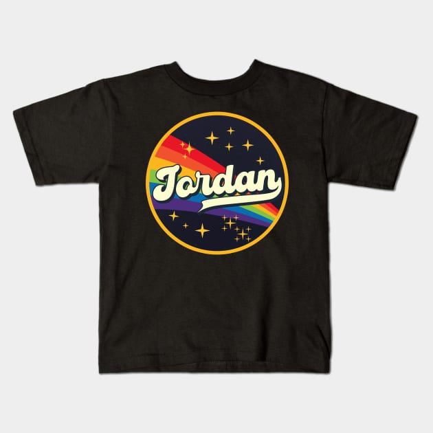 Jordan// Rainbow In Space Vintage Style Kids T-Shirt by LMW Art